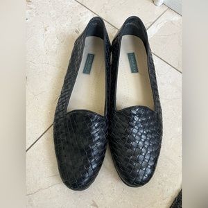 𝅺VINTAGE G.H. Bass & Co Women's black Woven Leather Slip On Flats Loafers sz11​